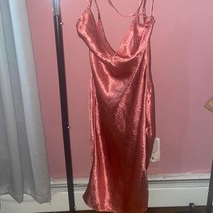 Xpress satin slip dress with crossed back detail pink chrome